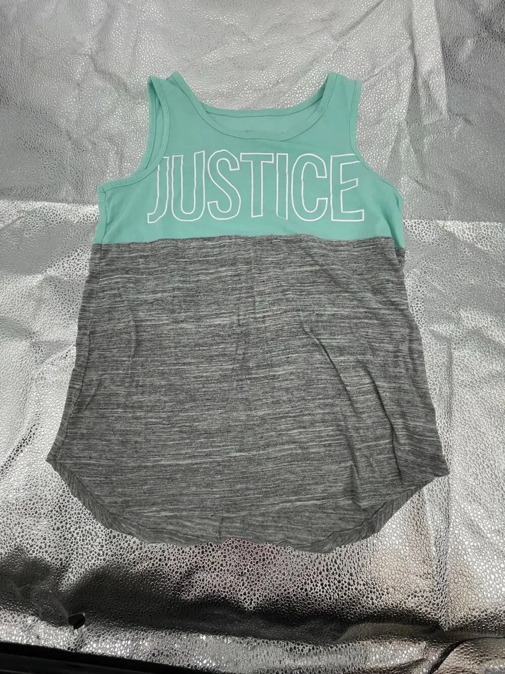 Justice Girls Gray & Blue Color Block Graphic Tank Top Youth Size 12